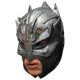 Dragon Warrior Mask, grey latex with a metal look, opening for eyes and mouth, covers the chin.