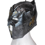 Dragon warrior mask, full latex mask with dragon image on the side enhanced with gold paint.