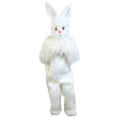 Easter bunny hire is made from long white fur, character head.