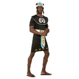 Egyptian King Adult Costume, Black tunic with decorative collar, belt and headdress.