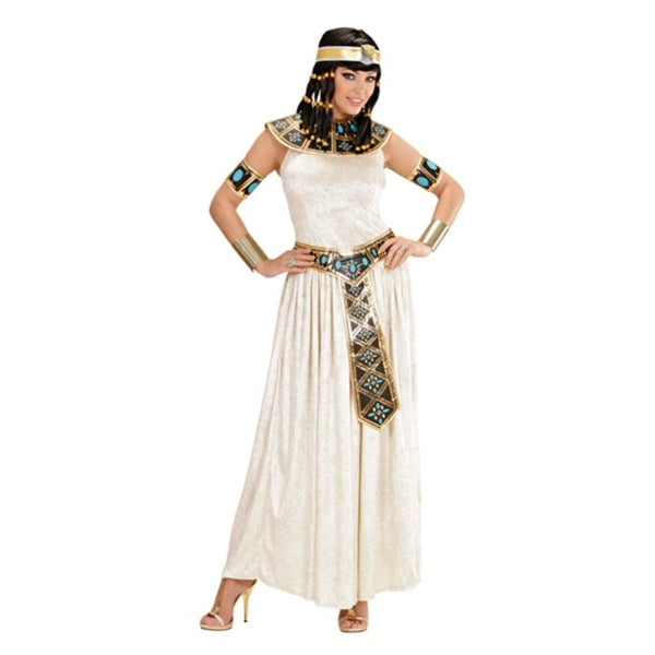 Adult women's Egyptian Queen Costume with long dress, decorative collar, belt and armbands