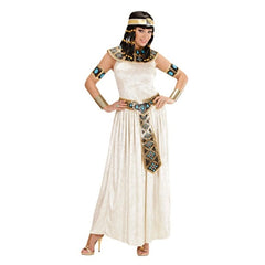 Adult women's Egyptian Queen Costume with long dress, decorative collar, belt and armbands
