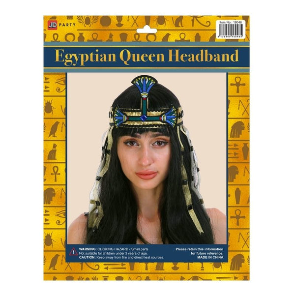 Egyptian Queen Headband, decorative gold band with ribbons .