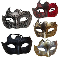 Set of decorative masks in various colors on a white background