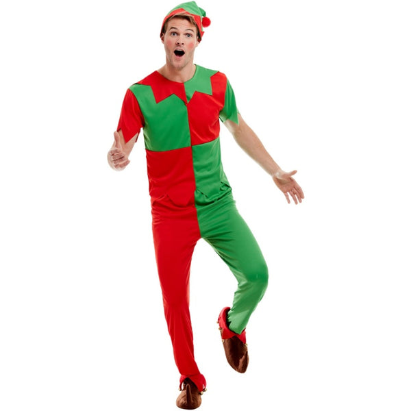 Red and green adult elf costume