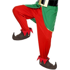 Adult elf shoes in brown with red felt trim and bells