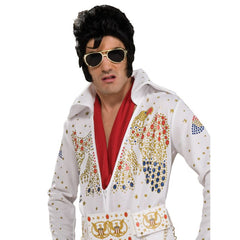 Elvis Deluxe Costume-Adult, white jumpsuit with glitter jewels look and belt.