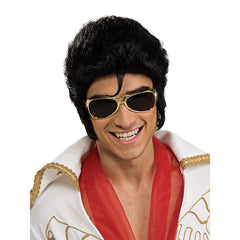Officially licensed Elvis gold costume glasses with oversized gold frames and dark lenses