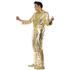 Elvis Presley gold suit costume with sequin-trimmed jacket and shirt front – Smiffys licensed outfit