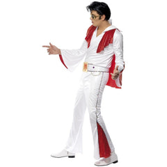 Red Elvis costume with cape, shirt, flared pants, and belt – officially licensed