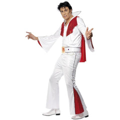 Red Elvis costume with cape, shirt, flared pants, and belt – officially licensed