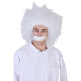 Frizzy white wig and moustache costume set for mad scientist or old man look