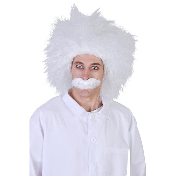 Frizzy white wig and moustache costume set for mad scientist or old man look
