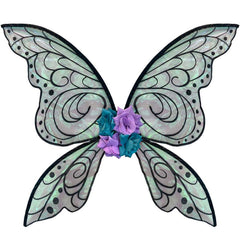 Enchanted Forest Fairy Wings in  Black glitter with irridescent wing and flowers on center back.