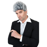 Eric grey wig is short at the sides and gelled up top.