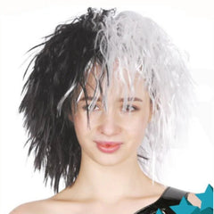 Evil Lady Black & White Wig, half black, half white in a shaggy style.
