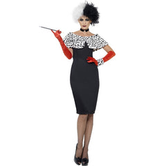 evil madame costume adult front black dress spotted shrug