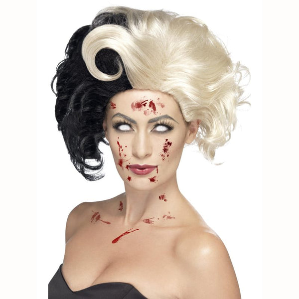 Evil Madame wig in half black and half blonde teased style – Smiffys Halloween villain wig