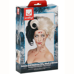 Evil Madame wig in half black and half blonde teased style – Smiffys Halloween villain wig