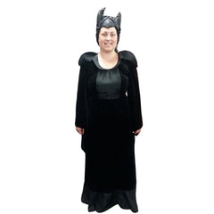 Evil Queen costume hire Brisbane with black velveteen gown and horned headdress