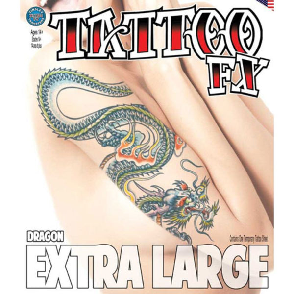 Extra Large Dragon Tattoo, 8 x 11" with an Asian vibe in grey, green orange and yellow.
