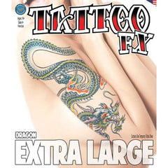 Extra Large Dragon Tattoo, 8 x 11" with an Asian vibe in grey, green orange and yellow.
