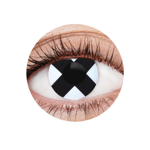 EyeFX Dead Cross white contact lenses with black cross design – 12 month reusable