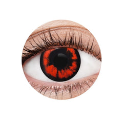 EyeFX Demon 11 contact lenses with red and black design and storage case