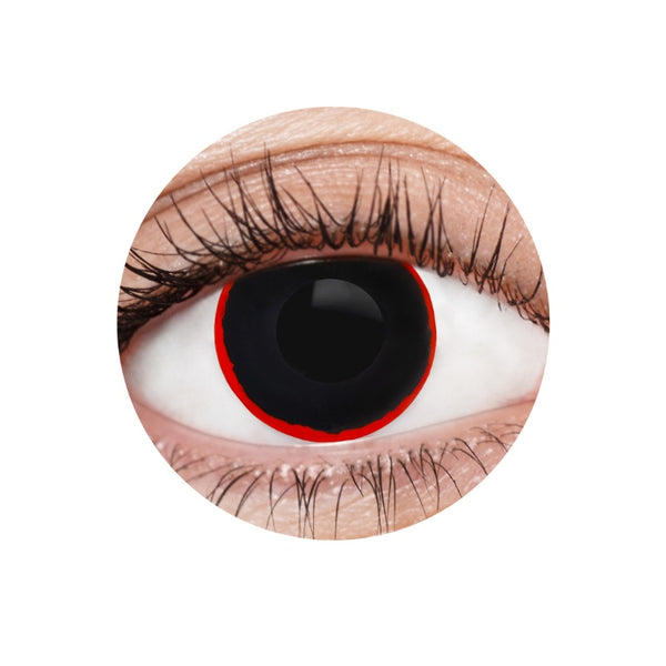 EyeFX Hellraiser Contact Lenses & Case, black with red outer rim.