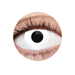 EyeFX White Deranged Contact Lenses – full white iris design, 12-month wear, includes lens case – perfect for horror & Halloween costumes.