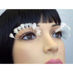 Eyelashes - Dramatic w/White Feather Tips, black criss cross design with long white feathers 