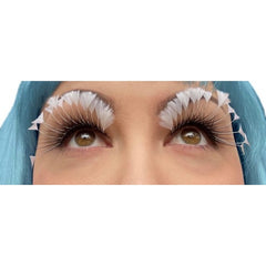Eyelashes - Dramatic w/White Feather Tips, black criss cross design with long white feathers 