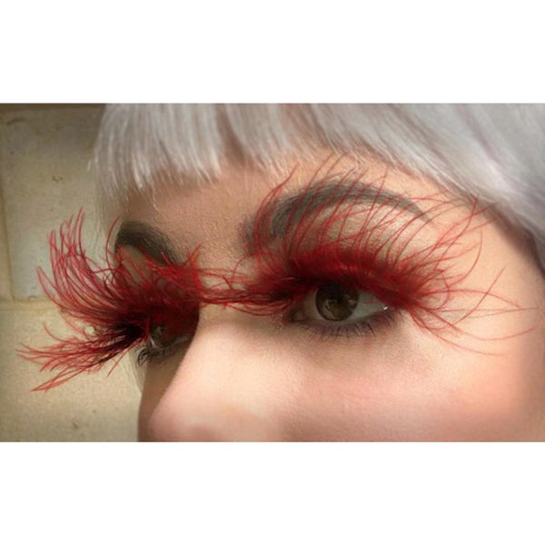 Eyelashes - Floating Red Feathers, dramatic and large.