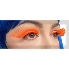Eyelashes - Neon Orange that taper at the ends plus a tube of eyelash glue.