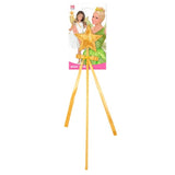 Yellow star-shaped wand on a stand with packaging in the background