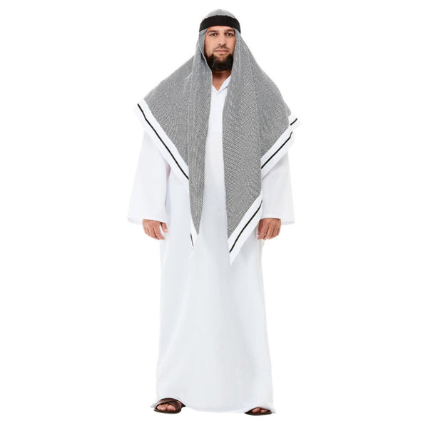 Fake Sheikh Deluxe Costume, White robe with black and white check headdress. 