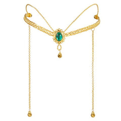 gold elf diadem green gem costume headpiece