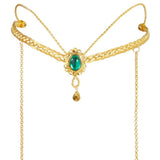 gold elf diadem green gem costume headpiece