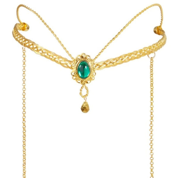 gold elf diadem green gem costume headpiece