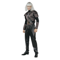 Fantasy Ice Wolf Warrior, padded chest and shoulder armour, black pants, adult small size.