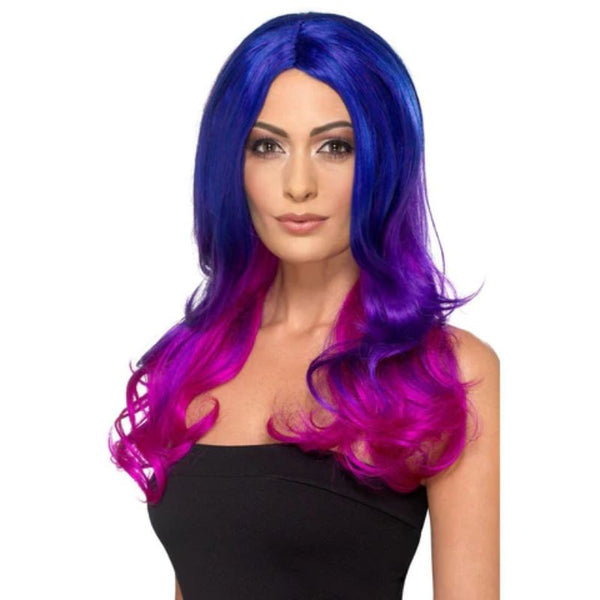 Fashion Ombre Long Wavy Wig-Blue & Pink, heat resistant quality wig.