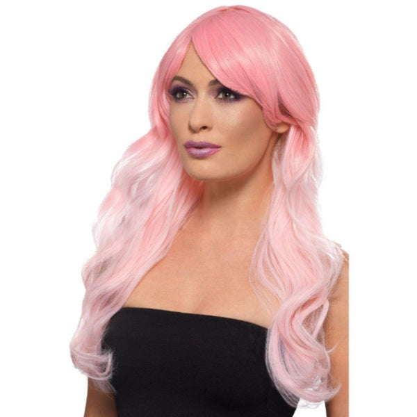 Long pink ombre wig – heat-resistant synthetic fibre, ideal for witches, Halloween costumes, anime characters, and cosplay events.