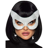 Faux Rhinestone Cat Mask - Silver mask with attached ear shapes.