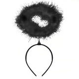 Black Feather Fallen Angel Halo – gothic halo headpiece for Halloween or dark angel costumes.