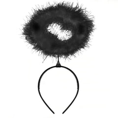 Black Feather Fallen Angel Halo – gothic halo headpiece for Halloween or dark angel costumes.