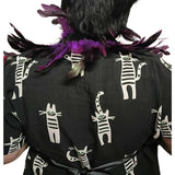 Feather shawl back view in purple – perfect for witches or festival wear