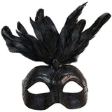Feathered Masquerade Mask , black ladies mask with black glitter with black feathers.