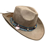 Festival Hat w/Braided Headband, brown cowboy style with braid and beaded band. adult size
