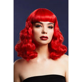 Fever Bettie Wig with Short Fringe -  Red, heat resistant and styleable, ideal for Halloween.