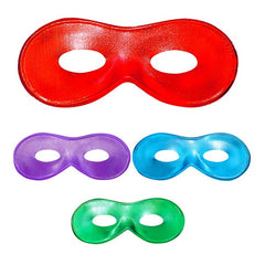 Fiesta eye mask in metallic red, green, blue, and lilac with elastic strap